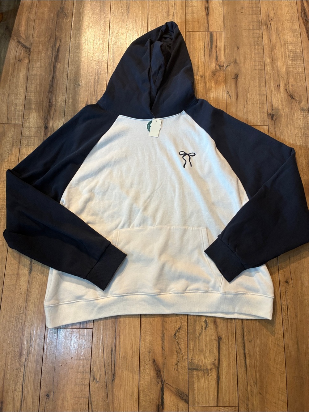 Aeropostale Navy & White Raglan Hoodie with Bow Detail